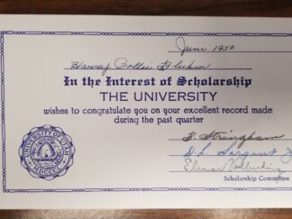 University of Utah Card:  In the Interest of Scholarship THE UNIVERSITY wishes ….  — Signed by B. Stringham and two others