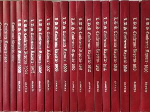 22 Hawkes Reprints of the Early LDS Conference Reports — Red Vinyl Bindings
