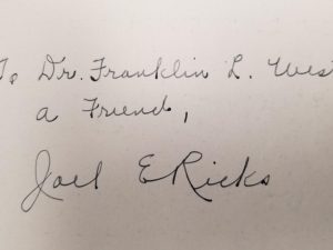 Book Inscribed to Dr. Franklin L. West (author) by Joel E. Ricks (author) — A History of Fifty Years – Utah State Agricultural College