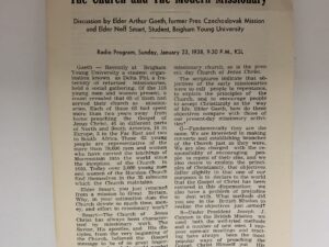 The Church and The Modern Missionary ( Radio Program, Sunday, January 23,1983 )
