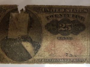 25 Cents Fractional Currency — Worn with a little tape