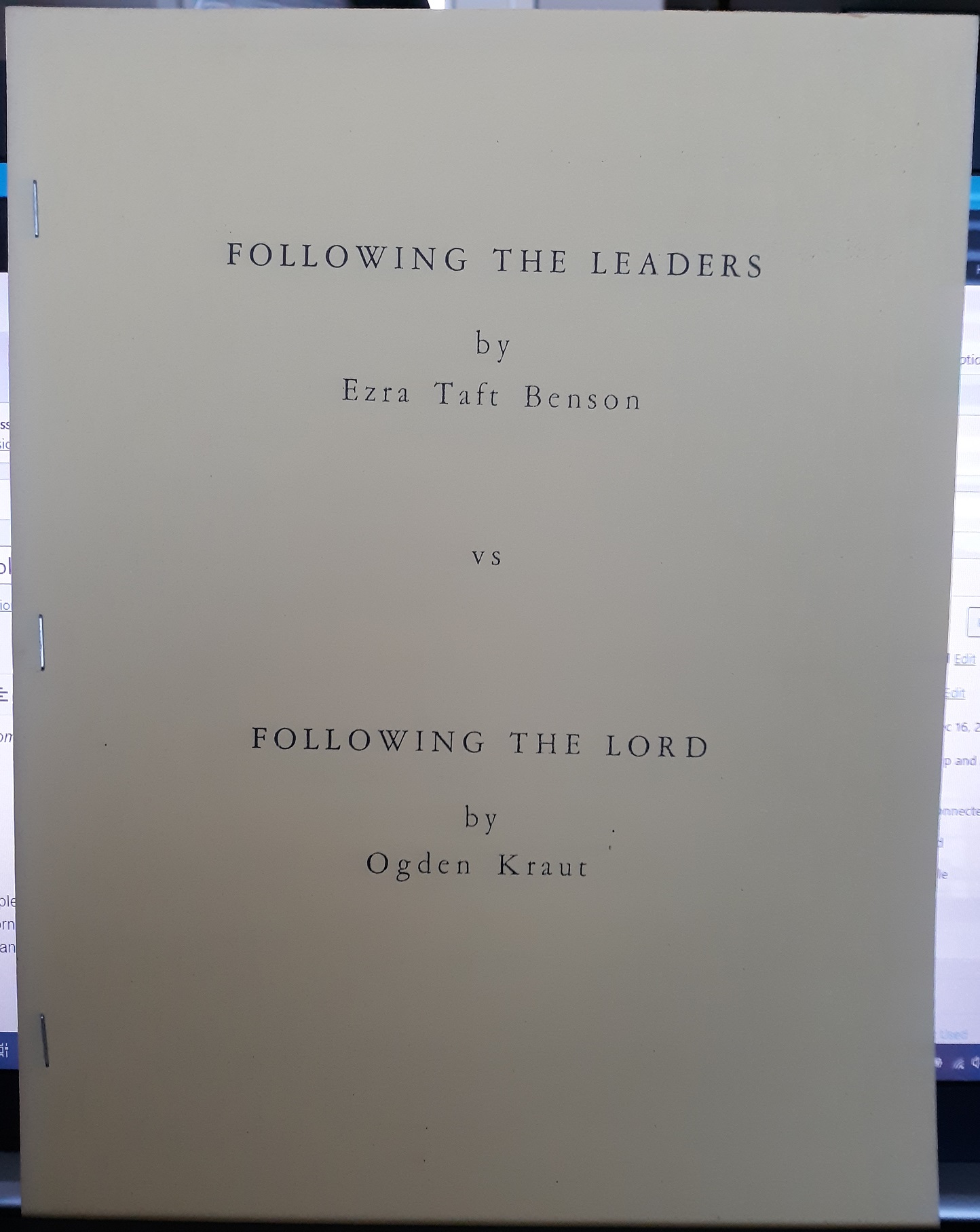 Following the Leaders / Following the Lord (1980) ~ by Ezra Taft Benson / Ogden Kraut