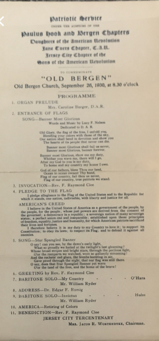 1930 ~ Patriotic Service ~ Paulus Hook and Bergen Chapters ~ Program