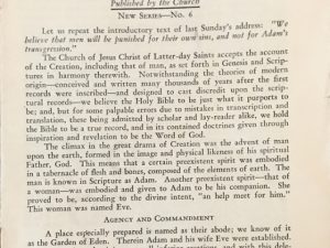 Dr. James E. Talmage ~ The Transgression in Eden, No. 6