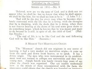 1931 ~ “Mormonism” and Education ~ No. 9