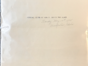 Funeral Rites of Ada J. Smith Von Almen ~ 1935