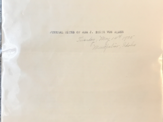 Funeral Rites of Ada J. Smith Von Almen ~ 1935