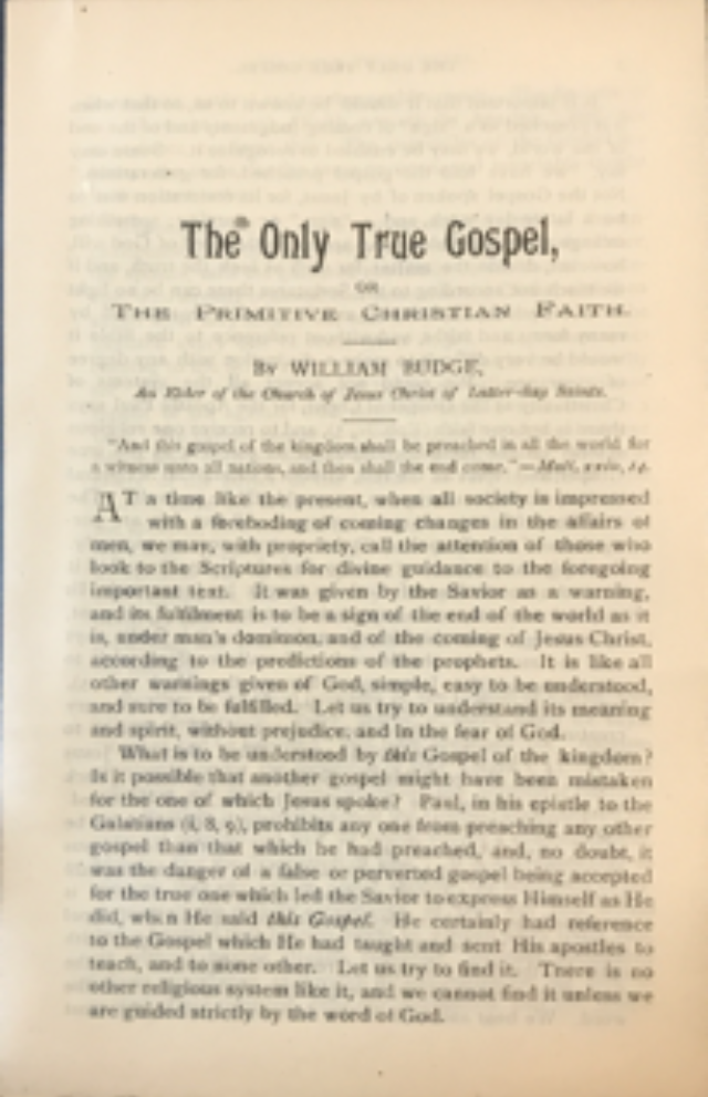 William Budge ~ The Only True Gospel