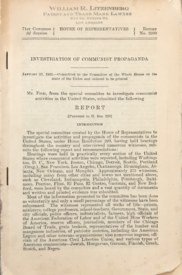 1931 ~ Investigation of Communist Propaganda ~ Report