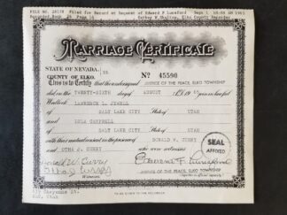 1965 — Marriage Certificate, State of Nevada, County of Elko — Lawrence L. Jewell & Lula Campbell