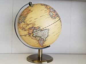 8 Inches Tall — World Globe — Antique Globe — Bronze Colored Base — New in Box!