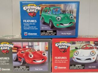 3 Chevron Cars — Wendy Wagon, Tony Turbo, and Sam Sedan — Like New in Original Containers