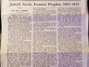 Congressional Record – Joseph Smith, Frontier Prophet, 1805-1844 – Hon. Wm. J. Randall
