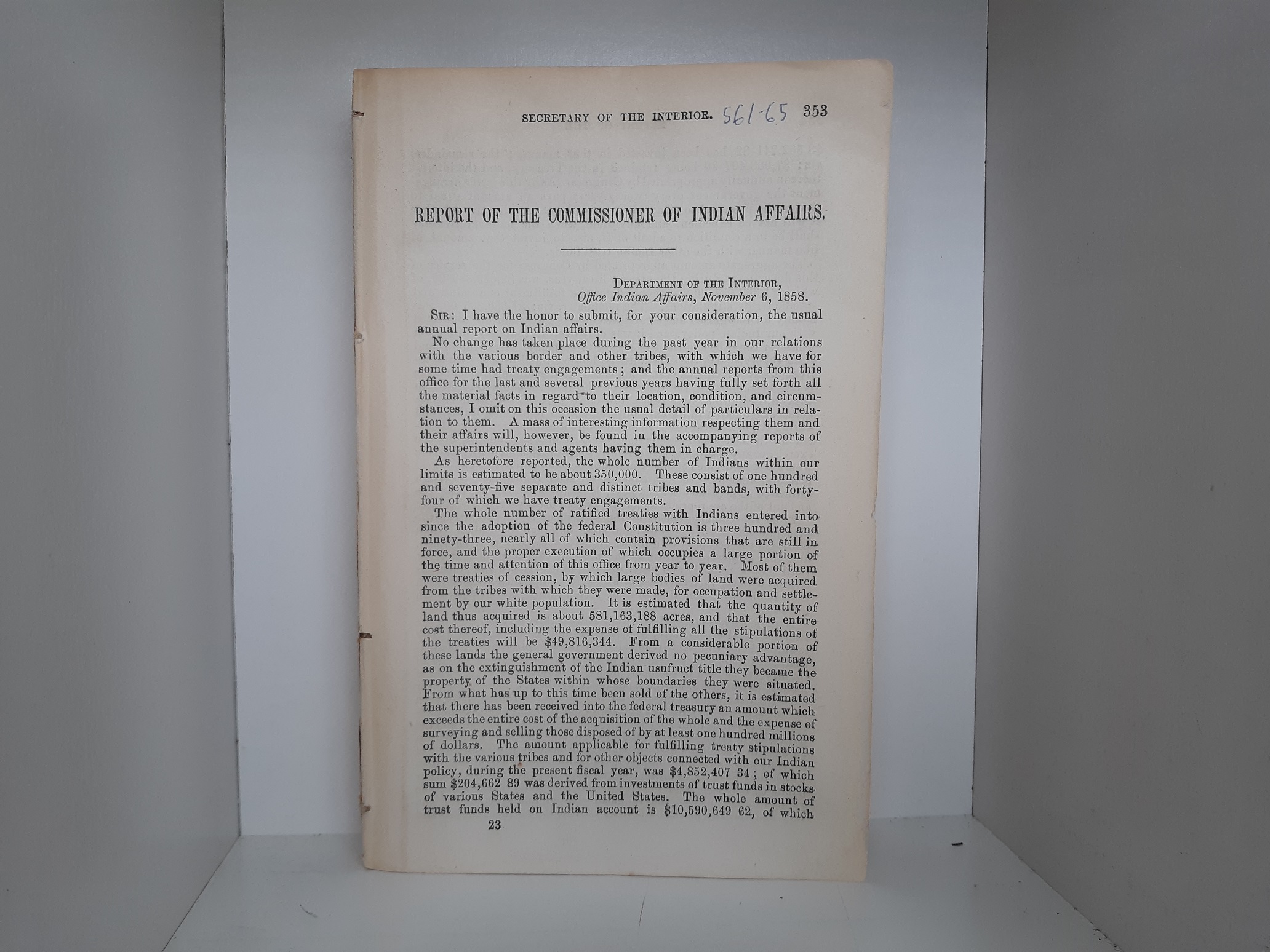 Report of the Commissioner of Indian Affairs (pgs. 353-670, Unbound) (1858)