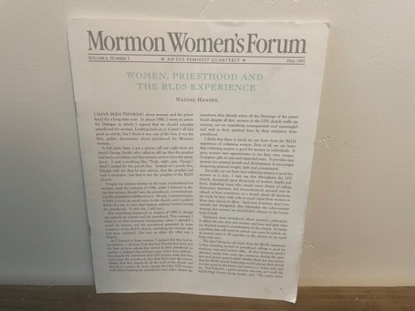 1995 Fall ~ Mormon Women's Forum ~ Vol. 6, No. 3 ~ An LDS Feminist Quarterly