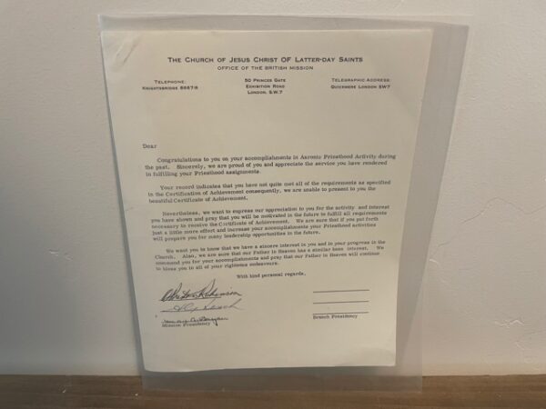 The Church of Jesus Christ of Latter-day Saints Office of the British Mission Letter