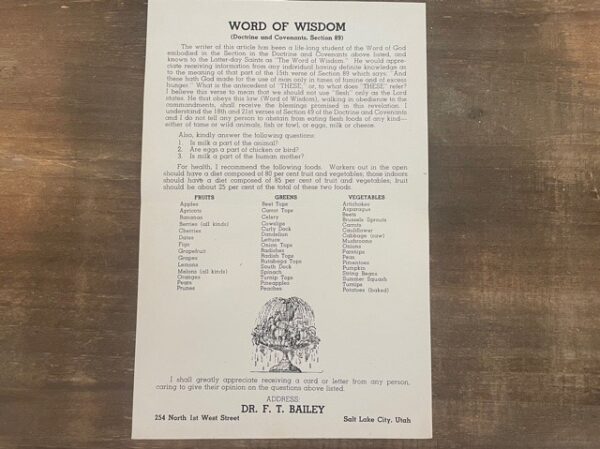 Word of Wisdom (Flyer) Dr. F. T. Bailey