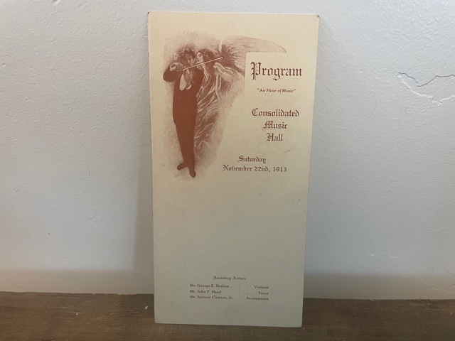1913 ~ Program “An Hour of Music” Consolidated Music Hall