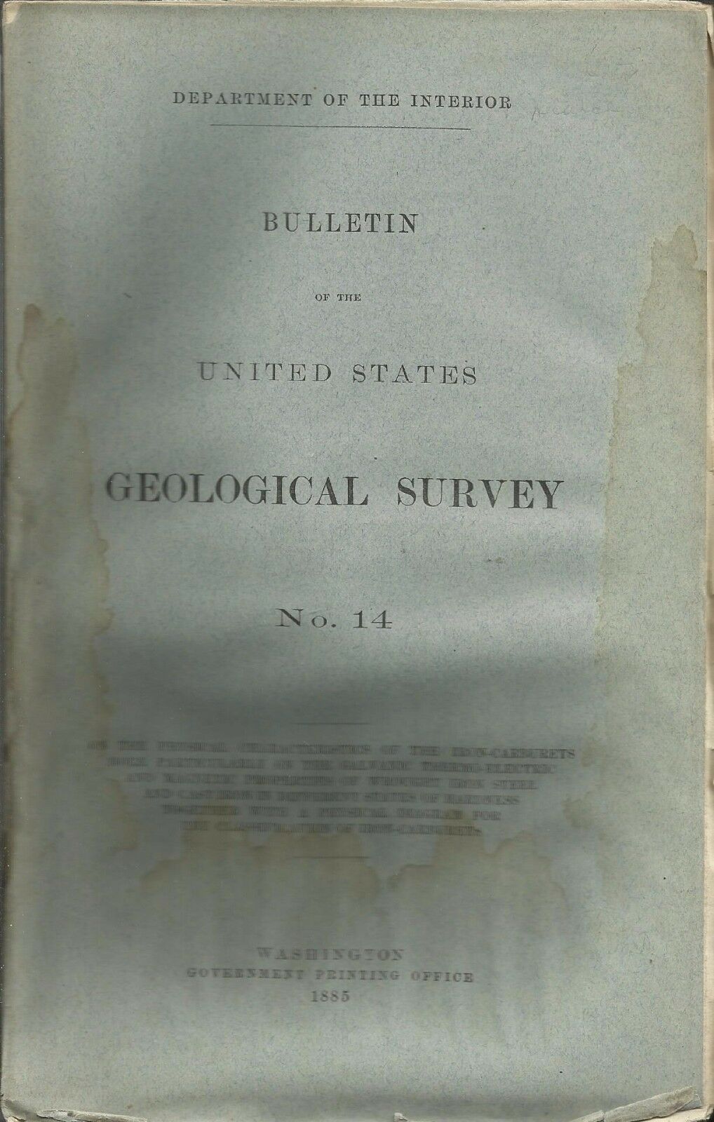 1885 — Bulletin of the United States Geological Survey No. 14
