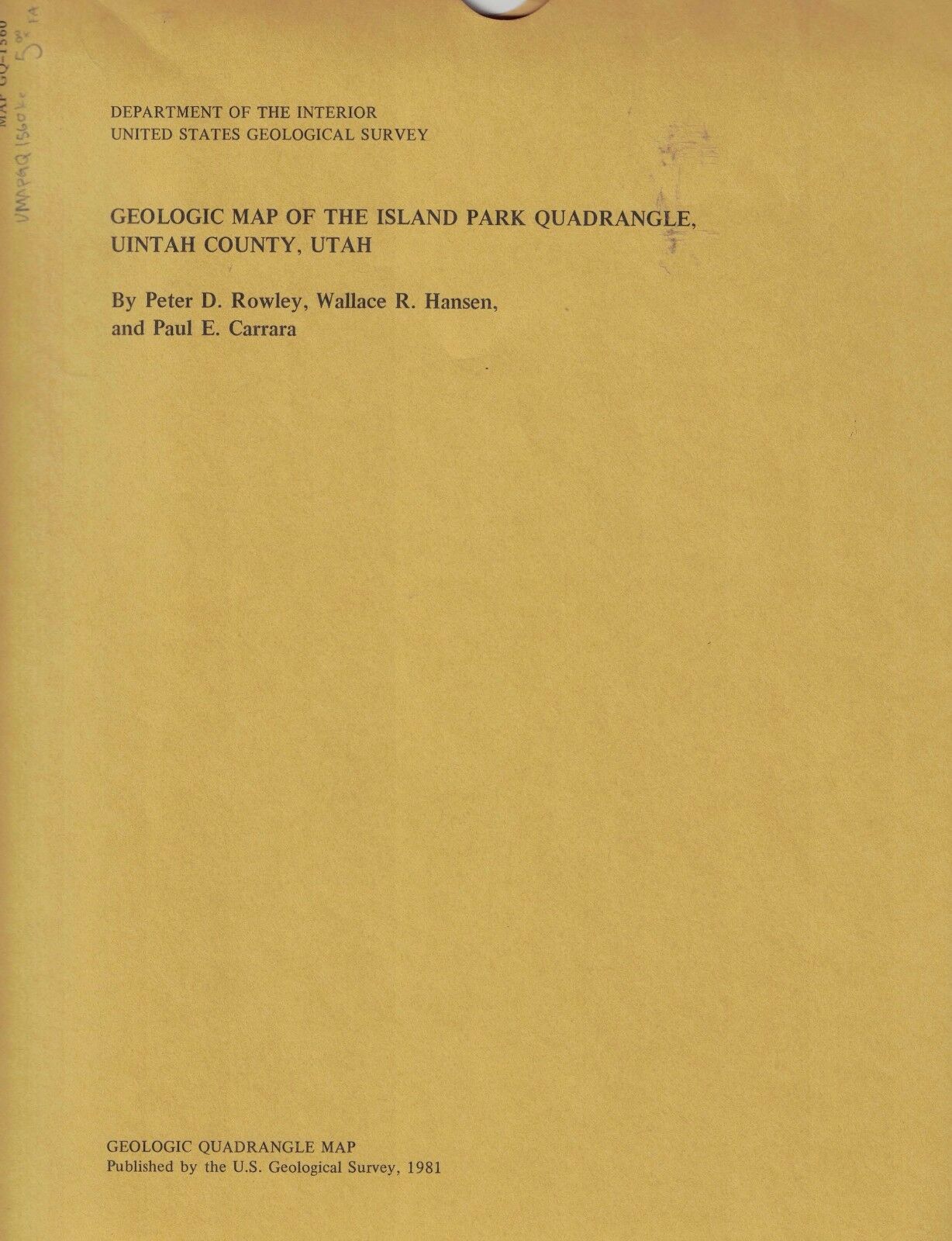 Geologic Map of the Island Park Quadrangle, Uintah County, Utah (Map GQ-1560)