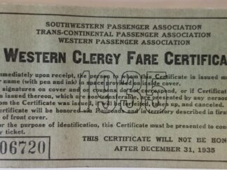 1935 ~ Western Clergy Fare Certificate ~ Booklet with over 70 “Agent ‘s Coupon” Certificates