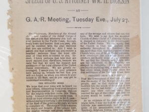 Solid Facts From A Loyal Man – Speech of U.S. Attorney Wm. H. Dickson, G.A.R. Meeting, Tuesday Eve., July 27