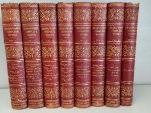 1895 — Complete Works of William Shakespeare — Beautiful Red Cloth Set — 8 Volumes Complete