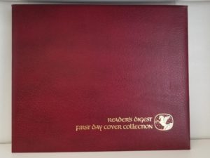 1980 — Reader’s Digest First Day Cover Collection — Red Leather 4-Ring Binder — Full of Stamps and First Day Issues