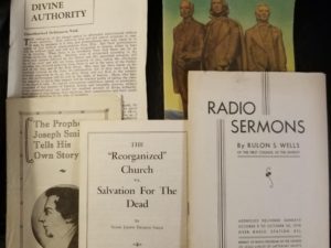 5 LDS Pamphlets — Reorganized Church vs Salvation for the Dead / Joseph Tells His Own Story / Divine Authority / Radio Sermons / Utah Centennial