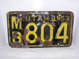 Utah 1953 License Plate: MB804