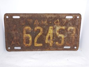 Utah 1947 License Plate: 4A62453