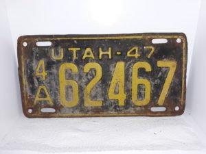 Utah 1947 License Plate: 4A62467