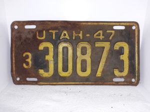 Utah 1947 License Plate: 330873