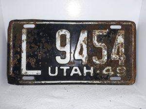 Utah 1949 License Plate: L 9454