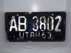 Utah 1963 License Plate: AB 3802