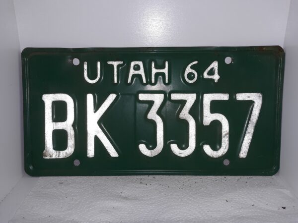 Utah 1964 License Plate: BK 3357