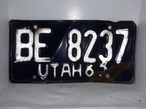 Utah 1963(?) License Plate: BE 8237