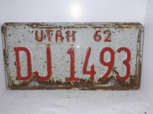 Utah 1962 License Plate: DJ 1493