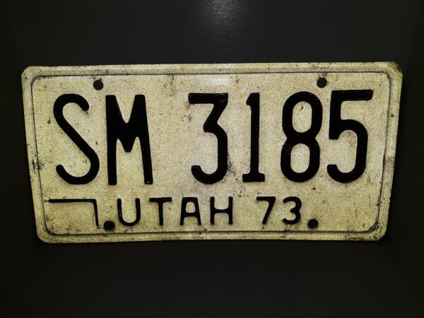 Utah 1973 License Plate: SM 3185