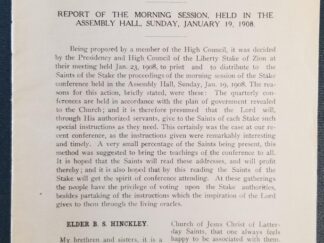 Quarterly Conference of The Liberty Stake. Report of the Morning Session, Held in the Assembly Hall, Sunday, January 19, 1908