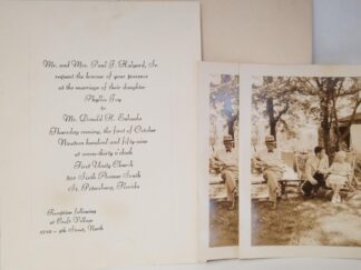 1959 — Wedding Invitation / Envelope / 2 Photographs — Phyllis Joy Halyard to Donald H. Eubanks — Florida