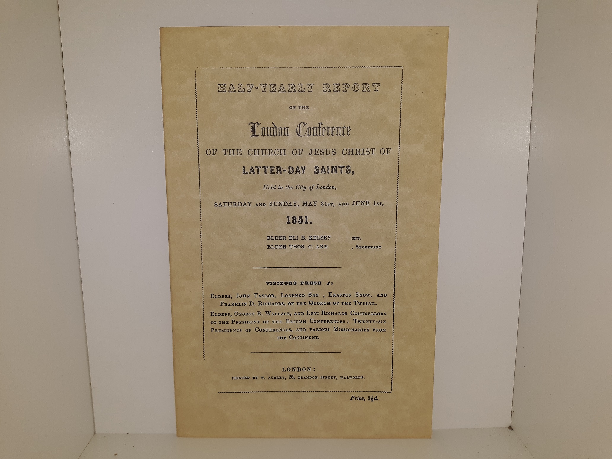 Half-Yearly Report of the London Conference of the Church of Jesus Christ of Latter-day Saints, Held in the City of London, Saturday and Sunday, May 31st, and June 1st, 1851 (Reprint) (1973)