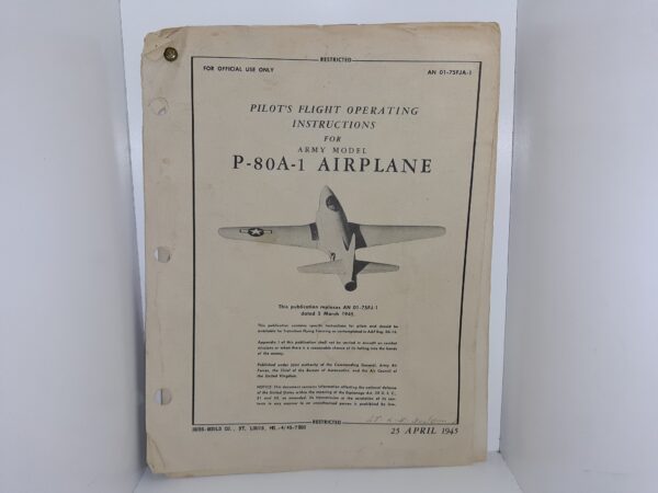 Pilot’s Flight Operating Instructions for Army Model P-80A-1 Airplane (1945)