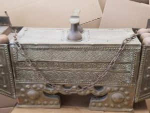 Old Copper Shoeshine Station — With 4 Drawers in the Back — Chain for Carrying — Very Unique!