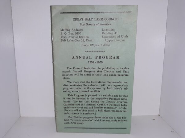 Great Salt Lake Council Boy Scouts of America: Annual Program: 1958-1959 (1959)