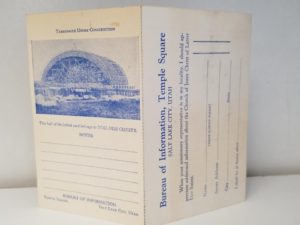 Bureau of Information Temple Square — Guest Card — “Tabernacle Under Construction” — [For Guests to Fill Out and Keep Half]