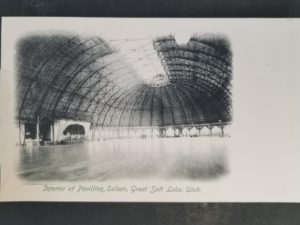 Post Card of the “Interior of Pavillion, Saltair, Great Salt Lake, Utah” — Back Side States: “PRIVATE MAILING CARD”