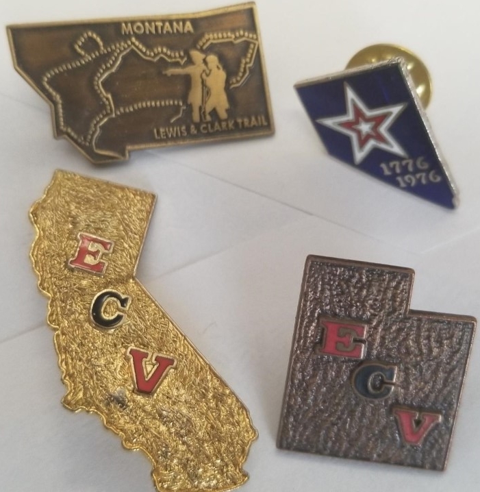 4 Metal State Pins — California / Utah / Montana / Nevada