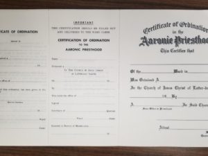Unused “Certificate in the Aaronic Priesthood” from the 1900s