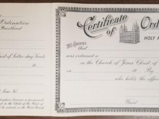 "Certificate of Ordination To The Holy Priesthood" --- Unused Certificate Used in the 1900s